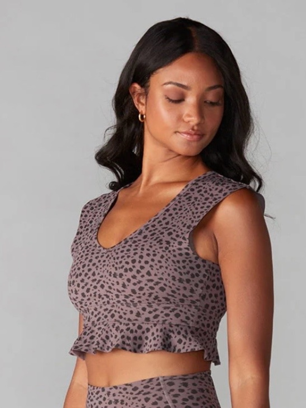 TAVI Dusk Lynx Flutter Bra Leopard Print Activewear Crop Top Size L